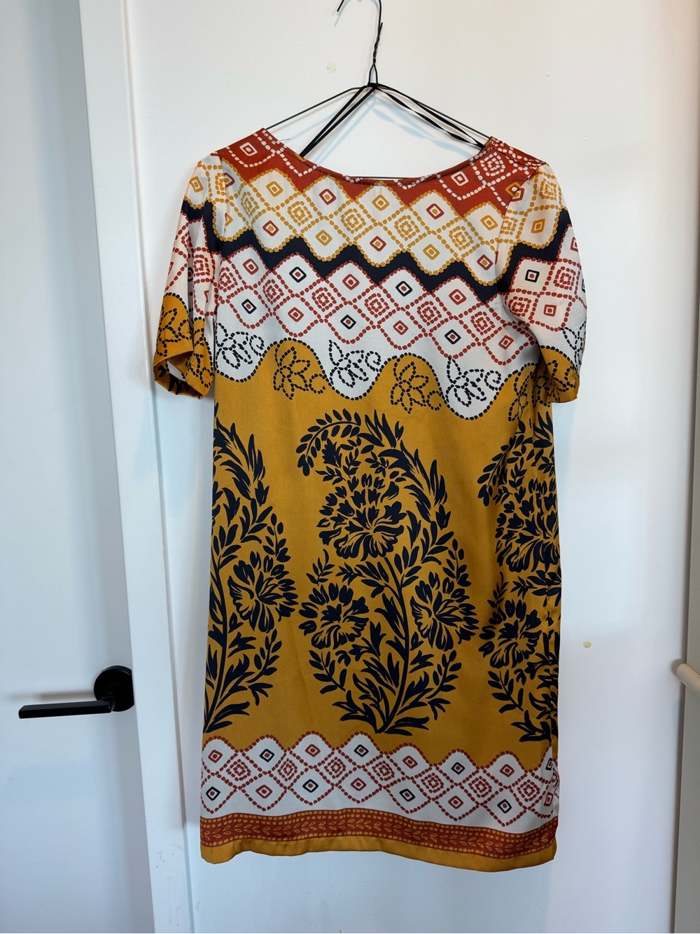 Kookai Mustard and Navy Floral Shift Dress